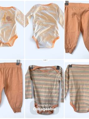 Neutral Striped & Solid Orange Baby Bodysuit Set